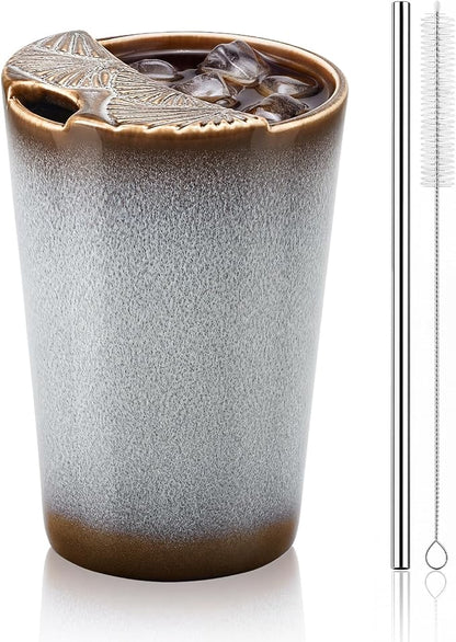 1 Pack Ceramic Coffee Mug with Sip Hole, 14.5 oz Handleless Tumbler Cup with 1 by Ferrochef