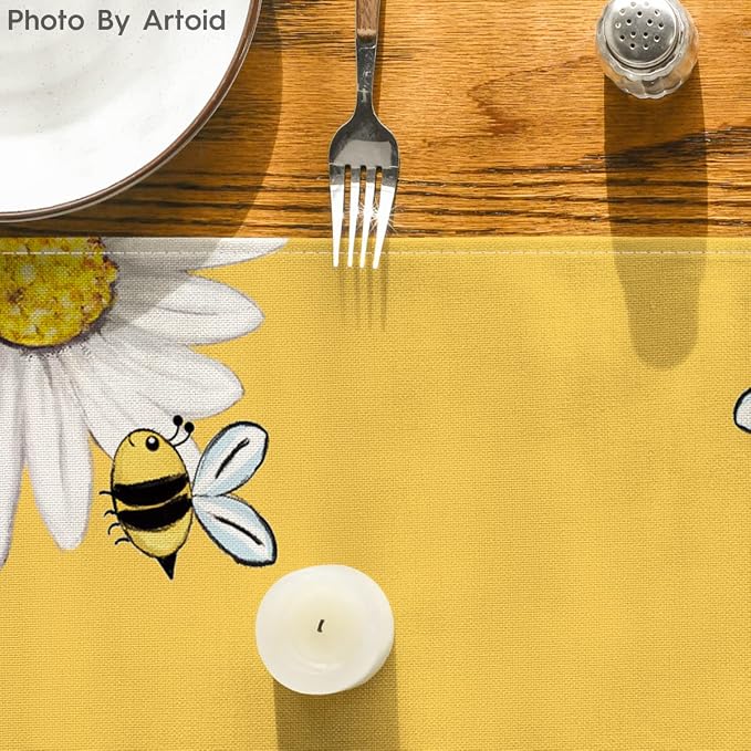 Artoid Mode Yellow Bee Sunflower Summer Table Runner, Seasonal Spring Holiday - Image 6