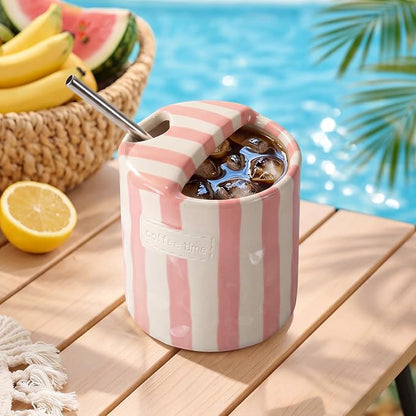 1 Pack Ceramic Coffee Mug with Sip Hole Espresso Cup 10oz with Straws Retro - Image 7