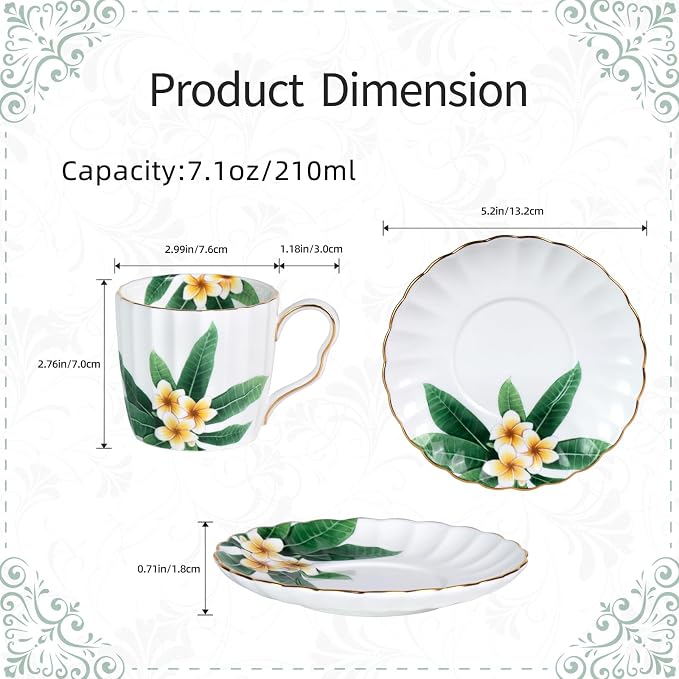 KAMMAK Tea Cups and Saucers Set of 2, Porcelain Coffee Cups, JBE012 | Stackable - Image 2