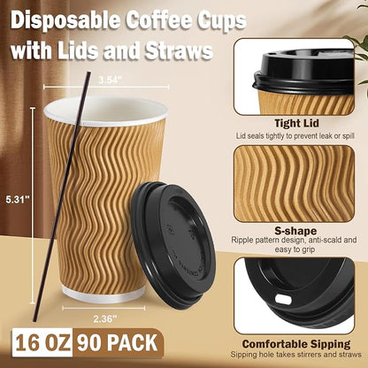 SIUQ 90 Pack 16 oz Disposable Coffee Cups - Image 2