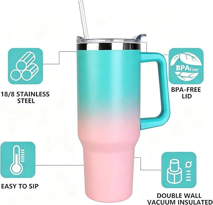 SYACOT 40 oz Tumbler with Handle and Straw Stainless Steel Insulated Tumbler - Image 4