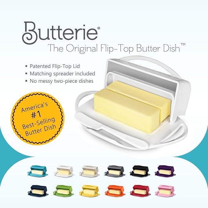 Flip Top Butter Dish with Attached Lid & Matching Knife - Image 9