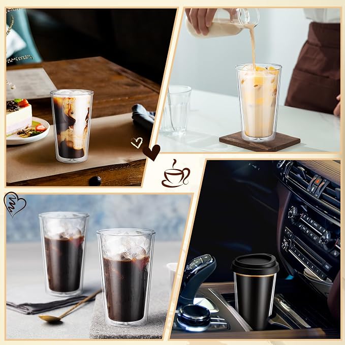Honeydak 2 Pack 12 oz Double Walled Glass Coffee Mugs - Image 7
