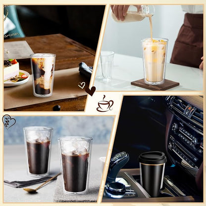 Honeydak 2 Pack 12 oz Double Walled Glass Coffee Mugs - Image 7