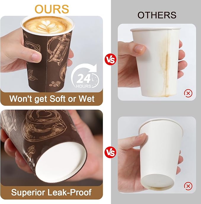 12 oz 180 Pack Coffee Cups Disposable Thickened Paper Coffee Cups | Disposable - Image 4