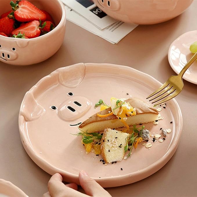 Nordic Style Creative Cute Pink Piglet Dishes, Home Breakfast Ceramic Matte - Image 4