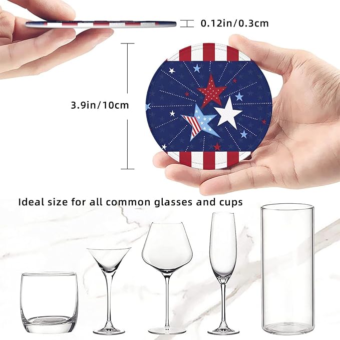 6 Pcs 4th of July Star Red Blue Independence Day Patriotic Star Leather Coasters - Image 8