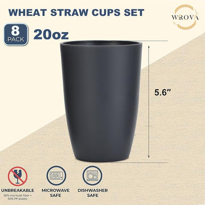Wrova Wheat Straw Cups 8 PCS Good Alternative to Plastic Reusable Cups 20 oz - Image 2