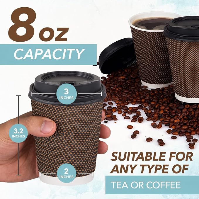 Promora 8 oz Brown Disposable Coffee Cups - Image 2