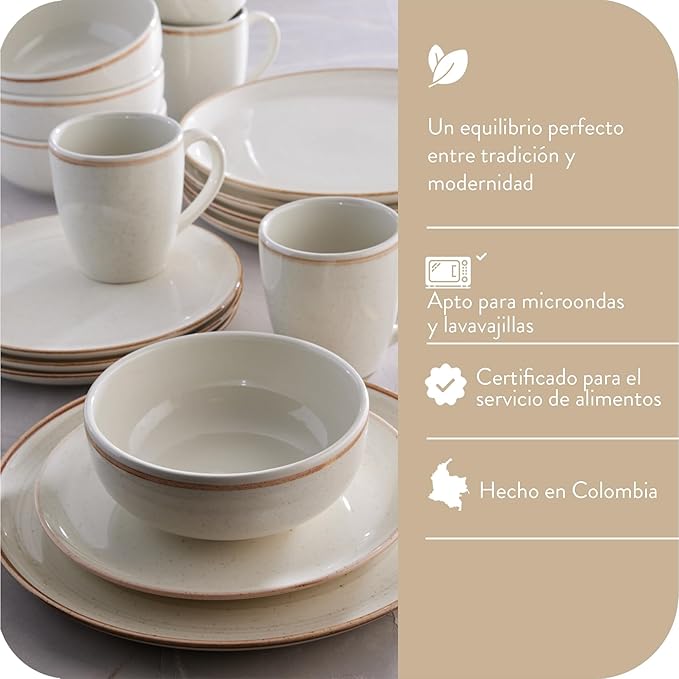 Corona Dinnerware Set 16-pieces Earthenware | Beige Caoba | Hand-Painted | Set - Image 3
