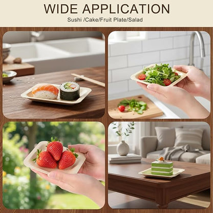 300 Pcs Palm Leaf Plates, 4.6 inch Square Palm Bowls, Alternative to Palm-Plate, Sturdy and Microwave Safe for Birthday Party, Wedding Events, Appetizer, Dessert