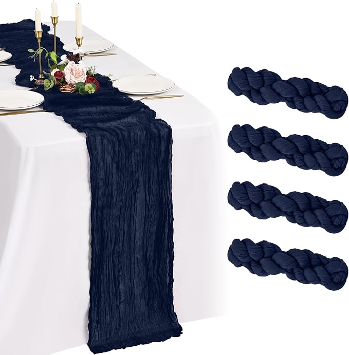 4 Pack Cheesecloth Table Runner 10FT Navy Blue Table Runner Boho Gauze Cheese by Showgeous
