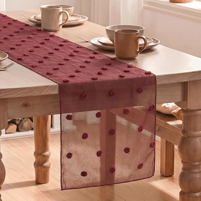 Artoid Mode Red Pom Pom Tulle Table Runner, Seasonal Christmas Washable Kitchen by ArtoidMode