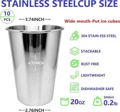 20oz 10PCS Stainless Steel Pint Cups, Reusable metal Cups, Drinking | Pint - Image 3