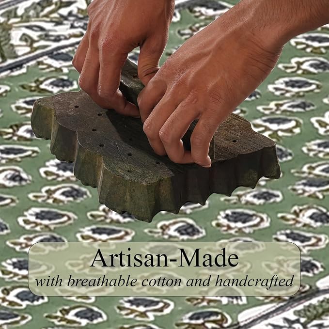 Basil Green Hand Block Print 100% Cotton Table Runner 16x70 Inch | Perfect - Image 3