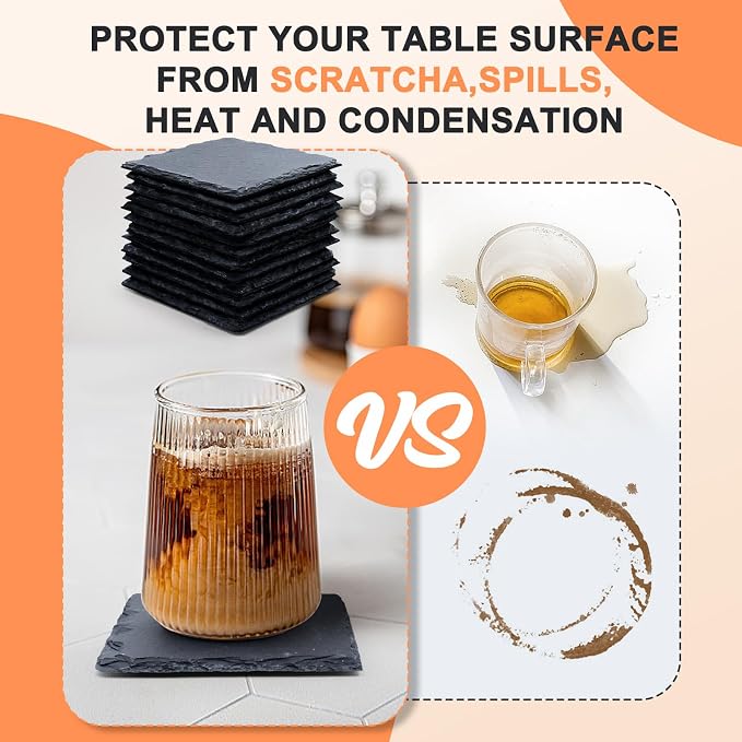 24 PCS Slate Drink Coasters, Cymuber 4 Inch Black Coasters Stone Cup Coaster - Image 2