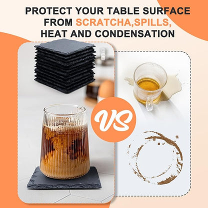24 PCS Slate Drink Coasters, Cymuber 4 Inch Black Coasters Stone Cup Coaster - Image 2