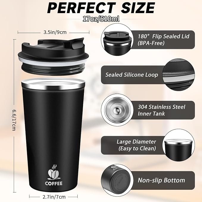 Insulated Travel Coffee Mug Reusable Coffee Tumbler Cup - Image 2