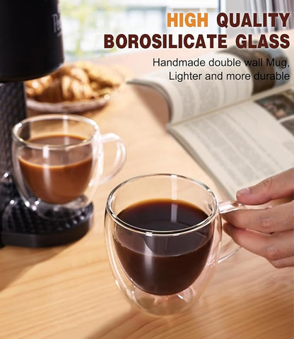 Espresso Cups Set of 2, Hand Blown 5oz Double Walled Insulated Espresso Coffee - Image 5