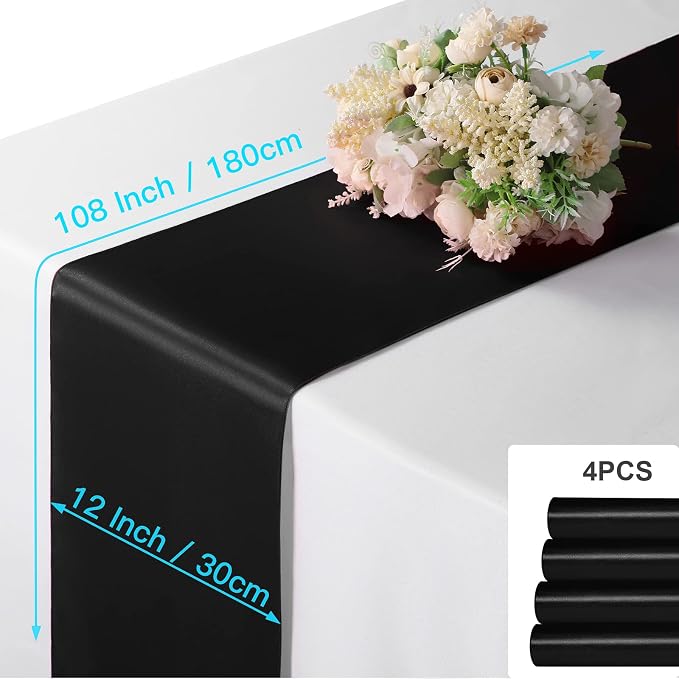 Manyshofu Black Satin Table Runner 12x108 - Image 4