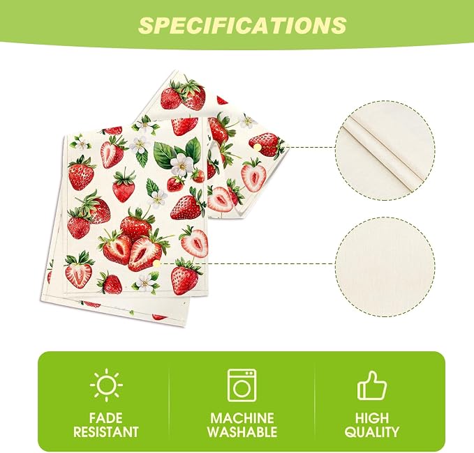 Artoid Mode Strawberry Wildflowers Fruit Spring Summer Table Runner, Seasonal - Image 5