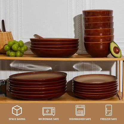 24 Piece Dinnerware Sets for 8, Modern Stoneware Plates and Bowls Sets - Image 6