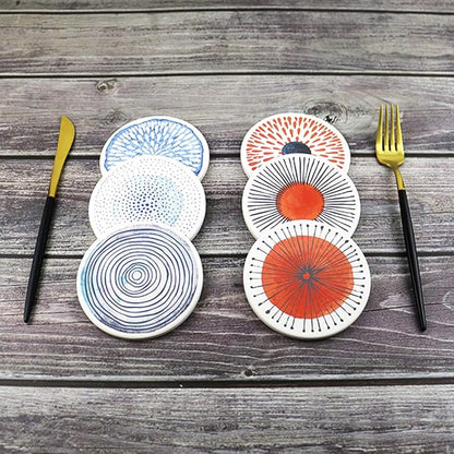 AD Set of 6 Coasters for Drinks Absorbing Round Ceramic Stone Coaster with Cork Base Tabletop Protection Mat for Mugs and Cups,Office,Kitchen (Colorful with Holder)