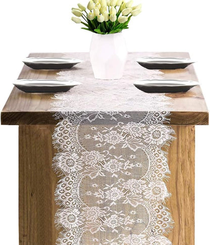 2 Pcs White Lace Table Runner 14 x 120 Inch Vintage Table Runner - Image 7