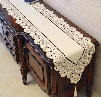 LeLehome 15 X 104 Inch Table Runner, Flowers Embroidered Beige Floral Dresser - Image 7