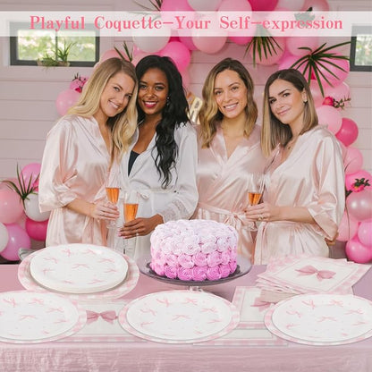60PCS Pink Bow Paper Plates and Napkins Party Supplies Serve 20 | Disposable - Image 7