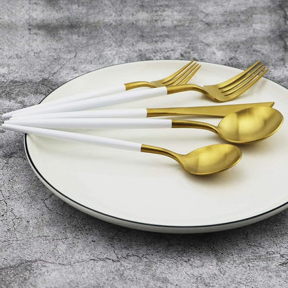 White Handle Matte Gold Silverware Set, Gugrida 5-Piece 18/10 Stainless Steel - Image 8