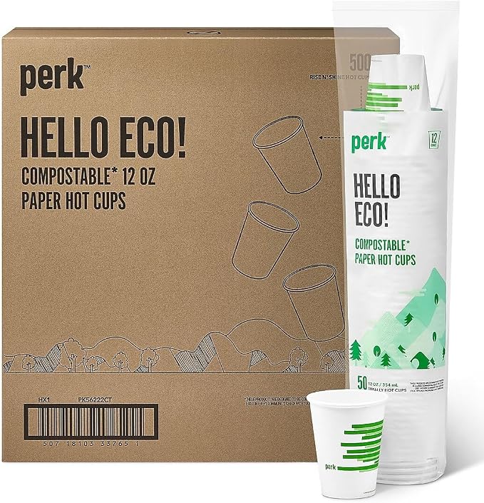 Perk Eco 12 Oz Compostable Paper Hot Cups by Perk