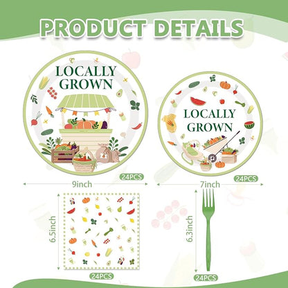 EUOYUFO 96Pcs Locally Grown Baby Shower Paper Plates Napkins Forks Locally - Image 2