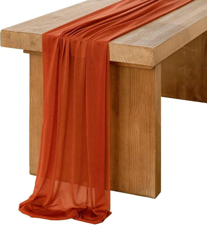 Ling's Moment 10Ft Burnt Orange Sheer Chiffon Table Runner | Terracotta by LingsMoment