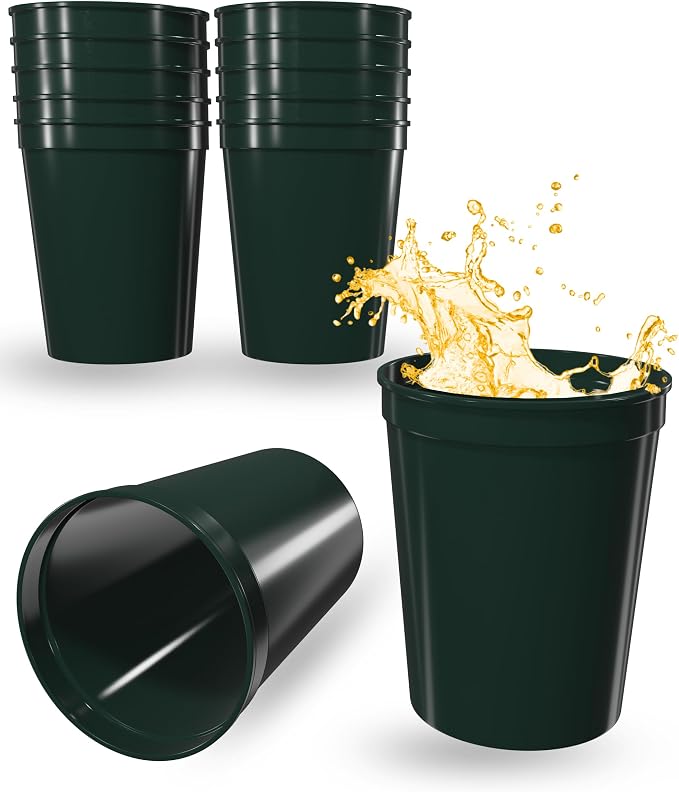 PartyPrints 10 Pack 16 oz Dark Green Reusable Blank Plastic Cups, Stadium Cups by PartyPrints