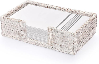 Sumnacon Napkin Holder,Rattan Napkin Holder Table,Wicker Guest Towel Holder for Hand Towel Napkin,Rectangle Napkin Basket for Bathroom Toilet Kitchen Dining Table Counter,Whitewash