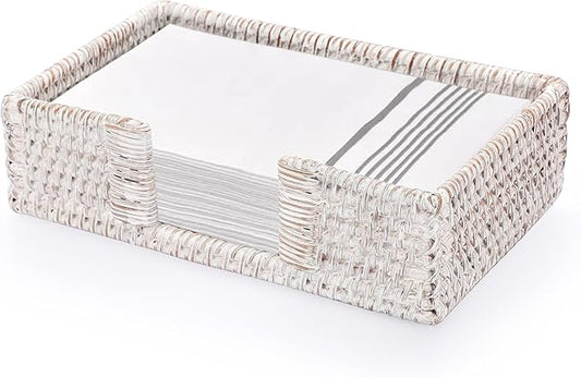 Sumnacon Napkin Holder,Rattan Napkin Holder Table,Wicker Guest Towel Holder for Hand Towel Napkin,Rectangle Napkin Basket for Bathroom Toilet Kitchen Dining Table Counter,Whitewash