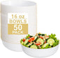 I00000 50 Pack White Plastic Bowls with Gold Rim,16 oz Disposable Soup Bowls,Premium Heavy Plastic Serving Bowls Ideal for Wedding & Party