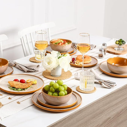 vicrays Ceramic Dinner Plates Set - Porcelain 10 Inch Flat Steak Pasta Pizza Plate Home Party Restaurant Plate Scratch Resistant Microwave Oven and Dishwasher Safe Set of 6 Beige