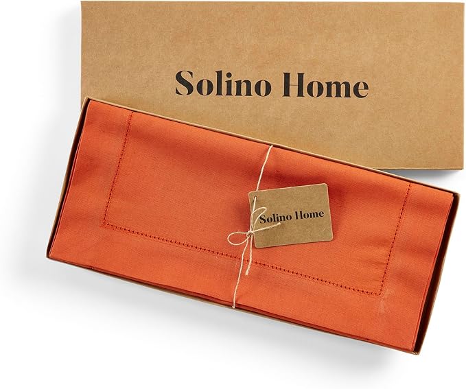 Solino Home Cotton Linen Table Runner Burnt Orange Hemstitch, 14 x 72 in | - Image 4