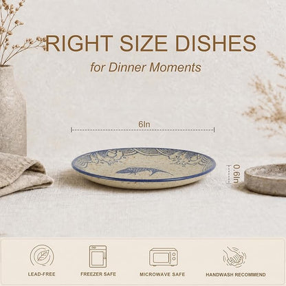 6 Inch Japanese Retro Dinner Plates Set of 6 | Ceramic Hand-painted Serving - Image 2