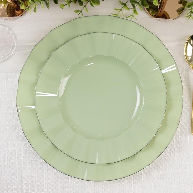 Efavormart 10 Pack | Sage Green 9" Round Plastic Dessert Salad Plates, - Image 4
