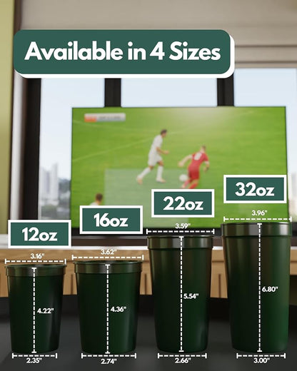 PartyPrints 10 Pack 16 oz Dark Green Reusable Blank Plastic Cups, Stadium Cups - Image 4