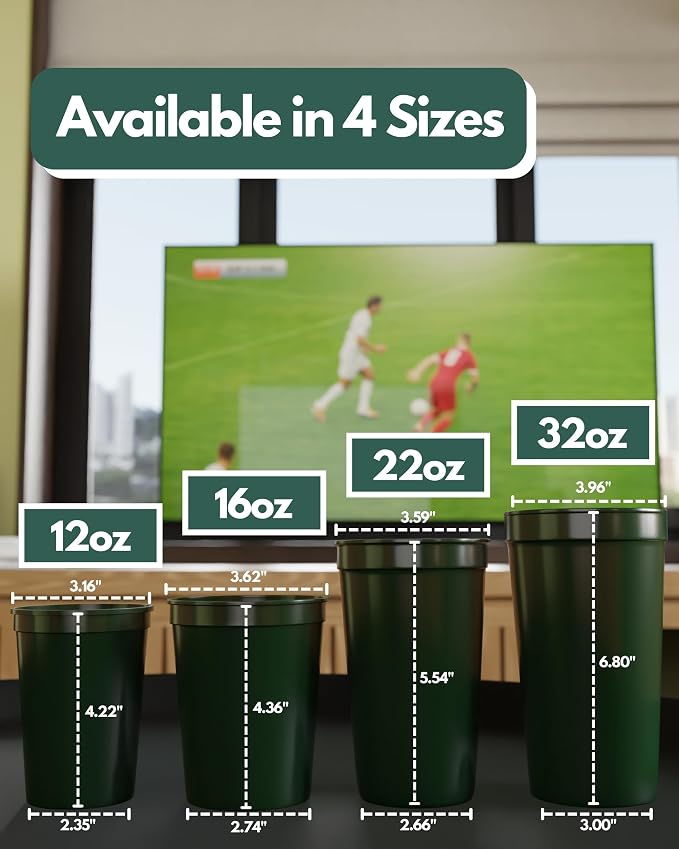 PartyPrints 10 Pack 16 oz Kelly Green Reusable Blank Plastic Cups, Stadium Cups - Image 4