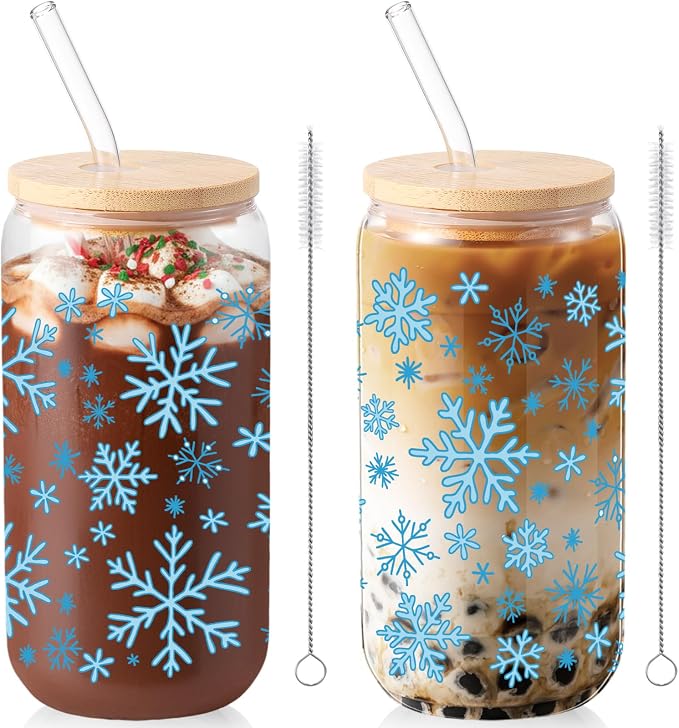 Sliner 2 Pcs Snowflake Glass Cups Christmas Tumbler by Sliner