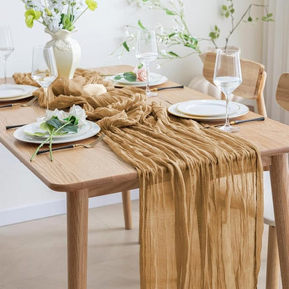 Asee'm 12pcs Cheesecloth Table Runner 120 Inches Long Khaki Boho Gauze Cheese - Image 6