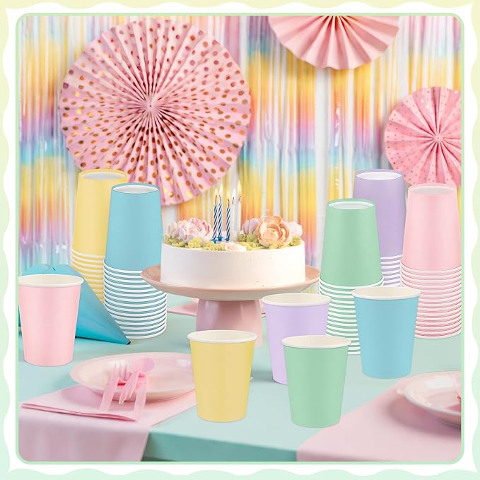 NatNarr 100 Pack Pastel Paper Cups, 9oz Pastel Party Cups | Rainbow Paper Cup - Image 5