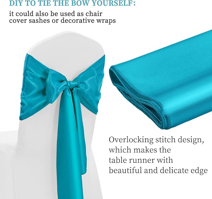 12 Pack Turquoise Satin Table Runner 12 x 108 Inch Long Premium Table Runners - Image 4