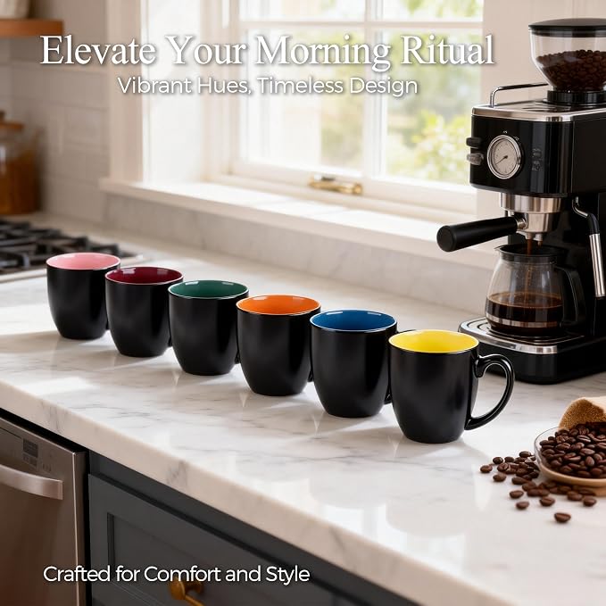 GBhome 16 oz Coffee Mugs Set of 6, Ceramic Coffee Cups- Multi-Color - Image 4